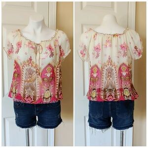 Sugar Tart sheer paisley peasant blouse sz M